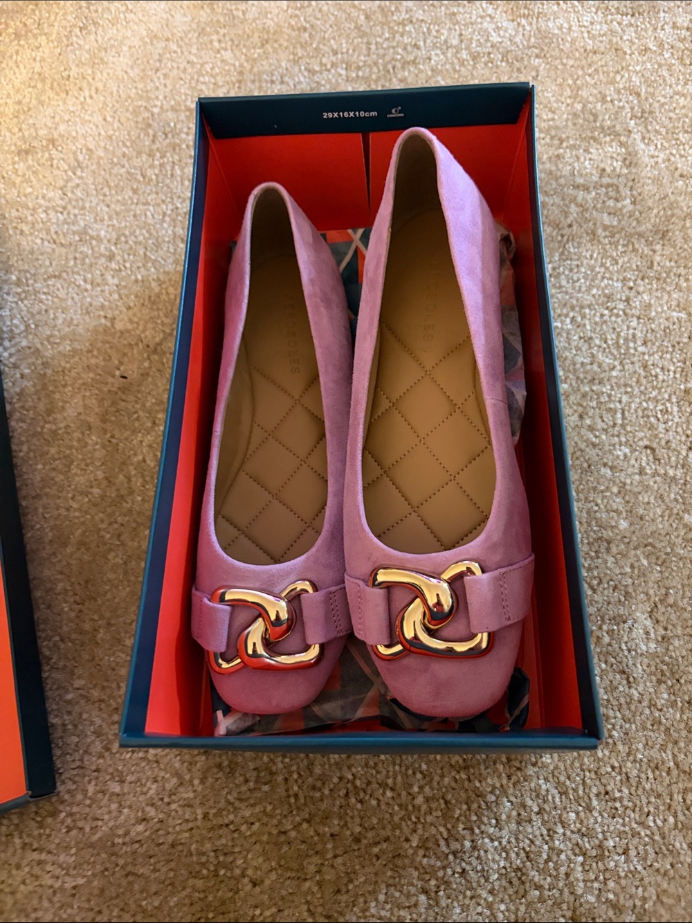 AEROSOLES Pink Suede Ballet Flats with Gold Hardware